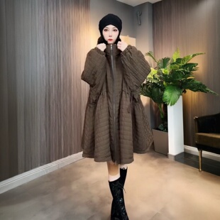 冬季新款洋气休闲宽松中长款连帽加棉加厚外套欧洲站风衣时尚棉服