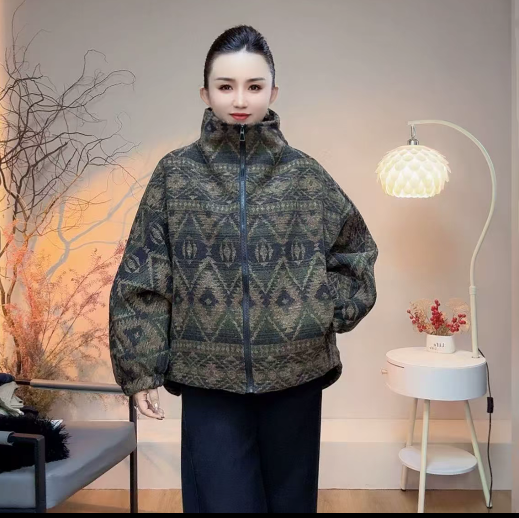 时尚妈妈短款撞色休闲棉服冬季保暖宽松加厚洋气立领棉衣大码外套