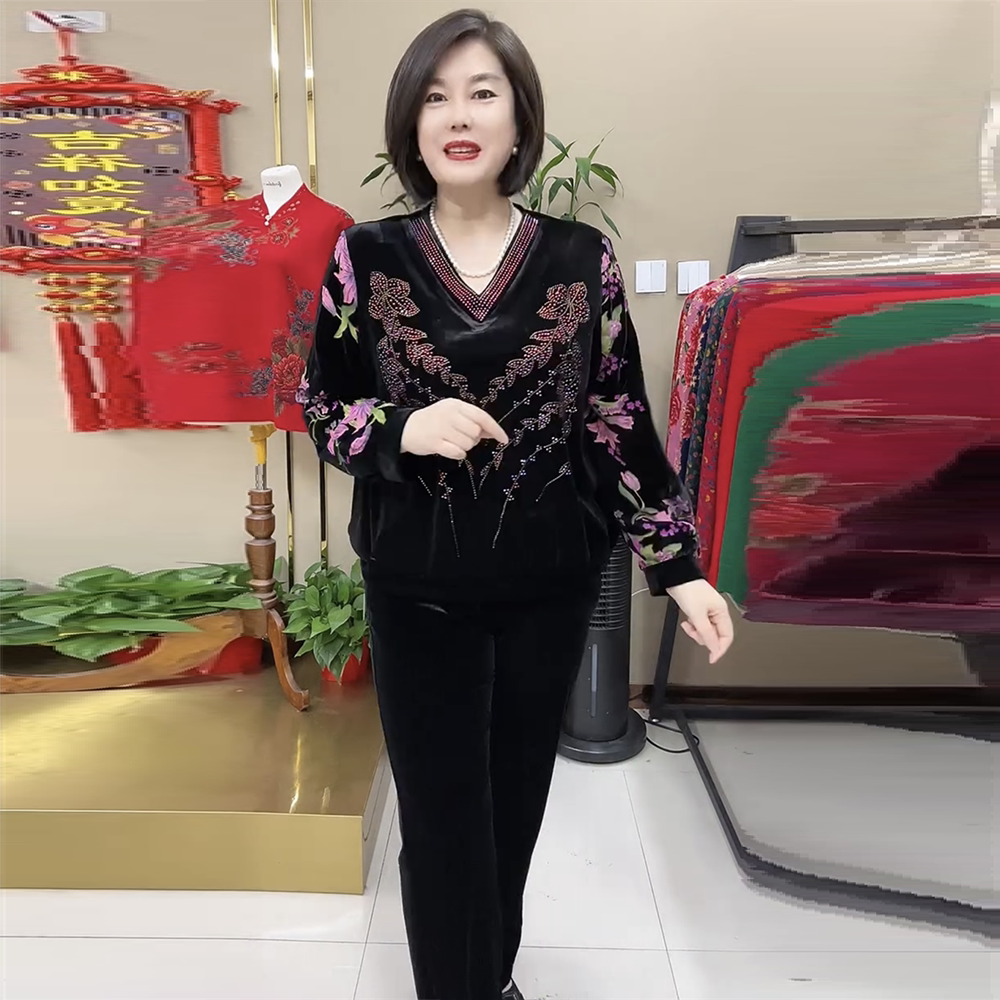 春秋丝绒长袖妈妈装上衣