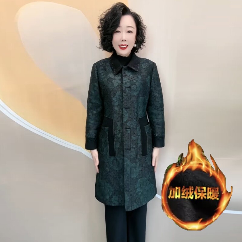 阔太太高端气质冬季中老年妈妈装加厚保暖时尚外套中长款大码棉服