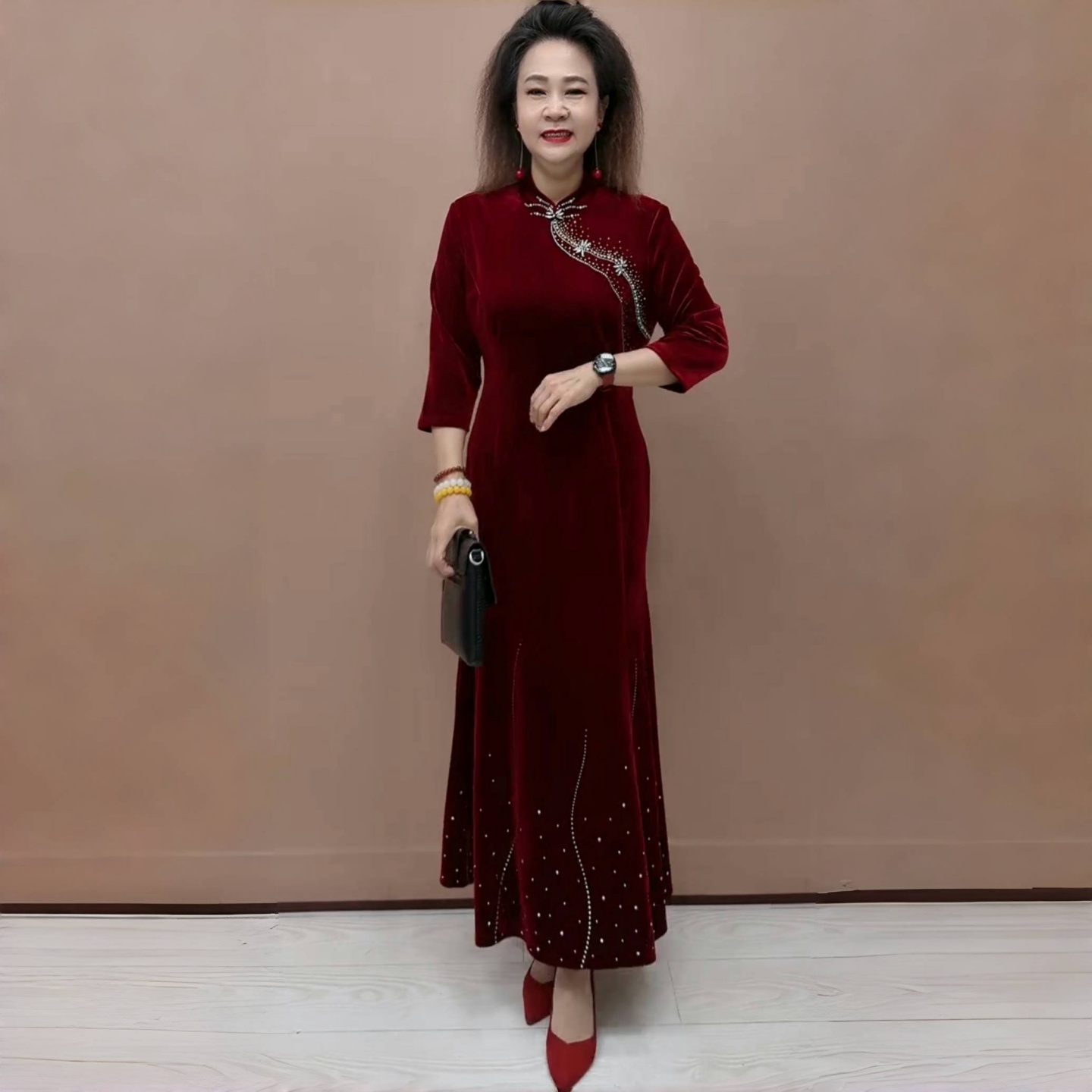 喜婆婆婚宴装秋季旗袍妈妈礼服结婚敬酒服中式婚礼喜服长款连衣裙