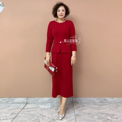 高端气质年轻妈妈婚宴礼服喜婆婆喜服订婚宴旗袍洋气假两件连衣裙