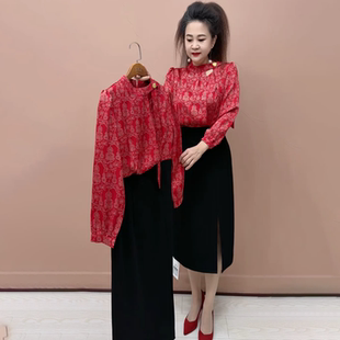 春装新款气质假两件大码连衣裙春秋妈妈收腰显瘦高贵优雅拼接长裙