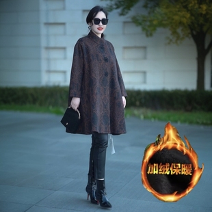阔太太高贵妈妈中长款风衣秋冬加厚加绒保暖气质宽松加肥加大外套