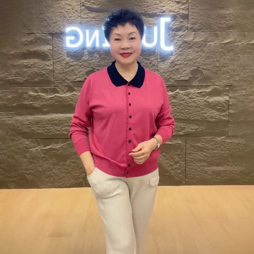秋冬新款翻领冰丝针织衫遮肉显瘦上衣时尚休闲百搭中老年妈妈毛衣