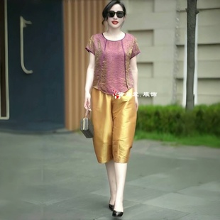 夏季新款高端真丝提花洋气不规则衬衫短款气质妈妈装宽松遮肉上衣