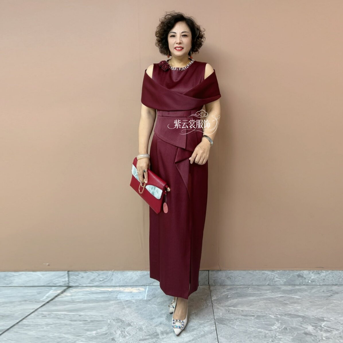 高贵气质喜婆婆婚宴妈妈装结婚丈母娘礼服醋酸长款敬酒礼服连衣裙