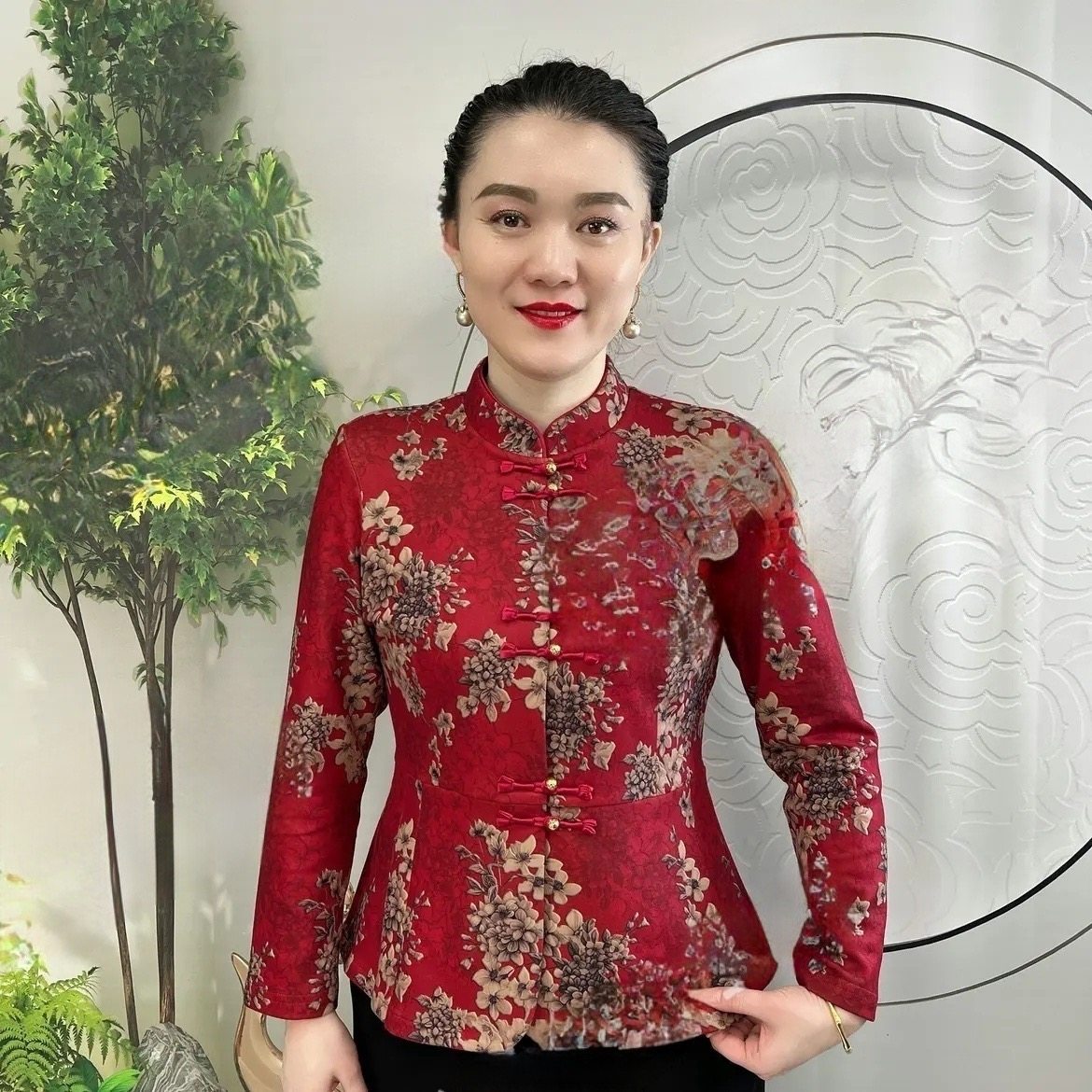 高贵气质中年妈妈开衫冬季加绒保暖立领唐装外套洋气上衣打底小衫