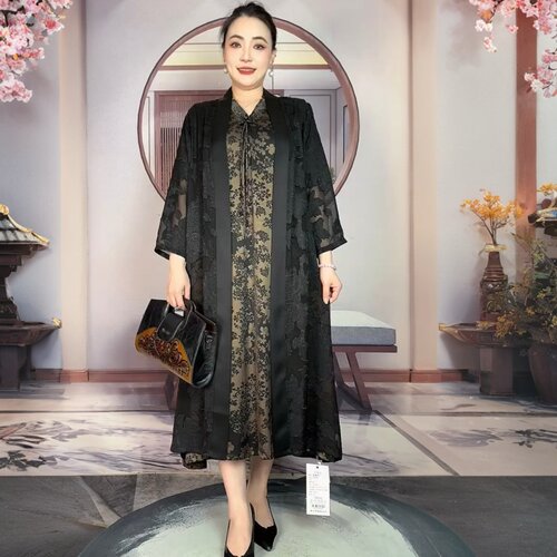 高端气质夏季国风真丝剪花长款外套气质妈妈薄款防晒大码外披风衣
