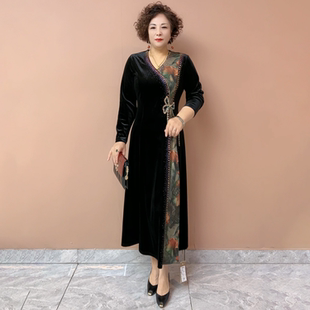 喜妈妈结婚礼服轻奢高级感喜婆婆婚宴装金丝绒旗袍洋气显瘦连衣裙