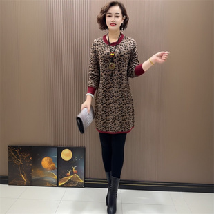 2025秋冬新款洋气豹点时尚针织连衣裙小个子妈妈中长毛衣打底裙女