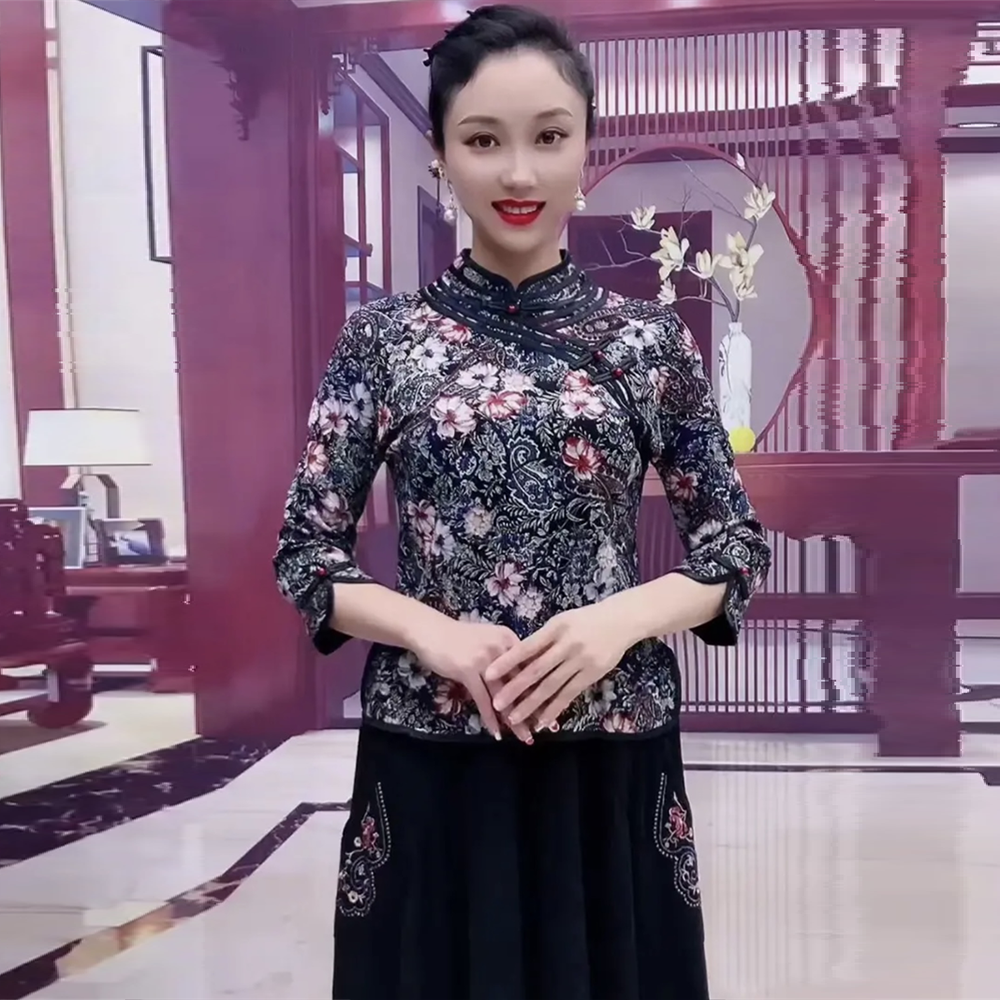 复古秋冬短款小个子妈妈立领修身显瘦盘扣旗袍衫上衣百搭洋气小衫,女装/女士精品,T恤,淘宝优惠券,粉丝福利购,淘宝优惠卷