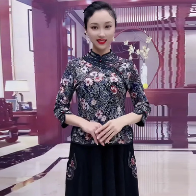 复古秋冬短款小个子妈妈立领修身显瘦盘扣旗袍衫上衣百搭洋气小衫