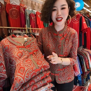 中老年妈妈秋冬加绒保暖旗袍长袖打底旗袍衫国风时尚宽松遮肉开衫