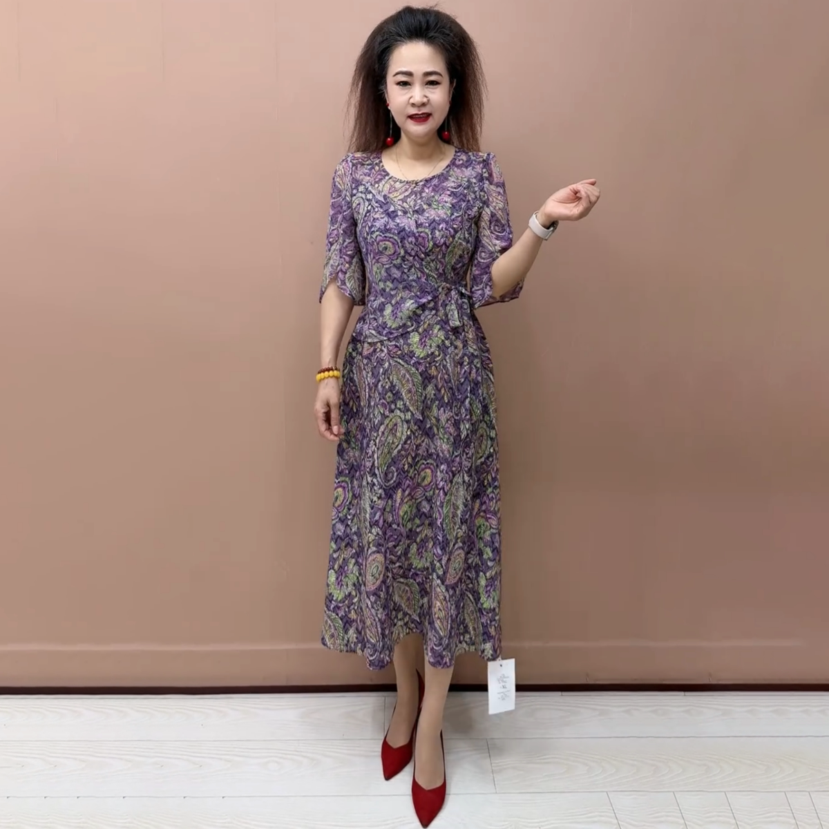 夏季新款大码女装时尚洋气长款碎花连衣裙高级感法式雪纺过膝长裙