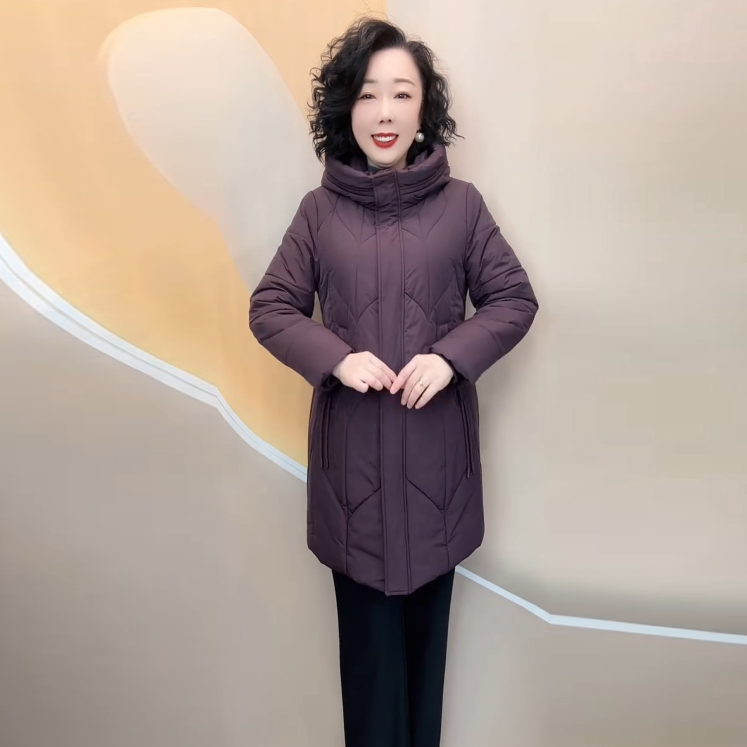 冬季新款时尚连帽加厚保暖棉服外套中年妈妈装洋气百搭中长款棉衣