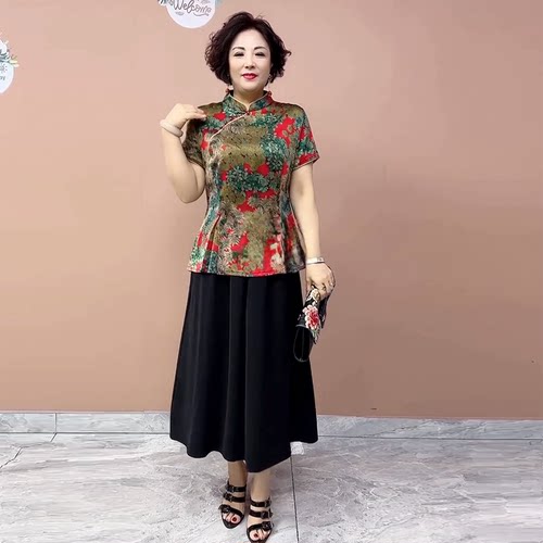改良旗袍真丝妈妈旗袍衫
