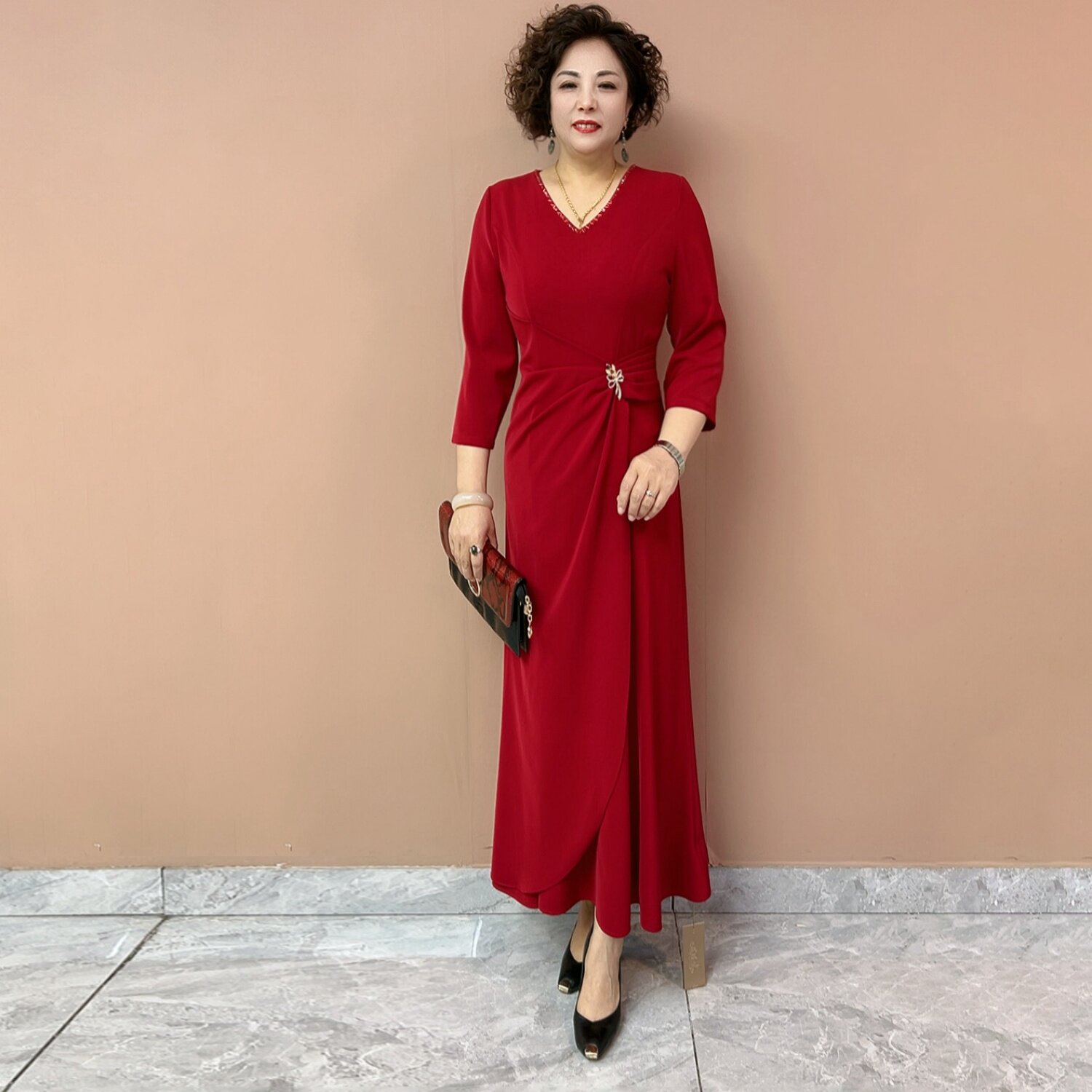喜妈妈婚宴装结婚礼服喜婆婆春夏新款长款时尚鱼尾晚礼服洋气长裙