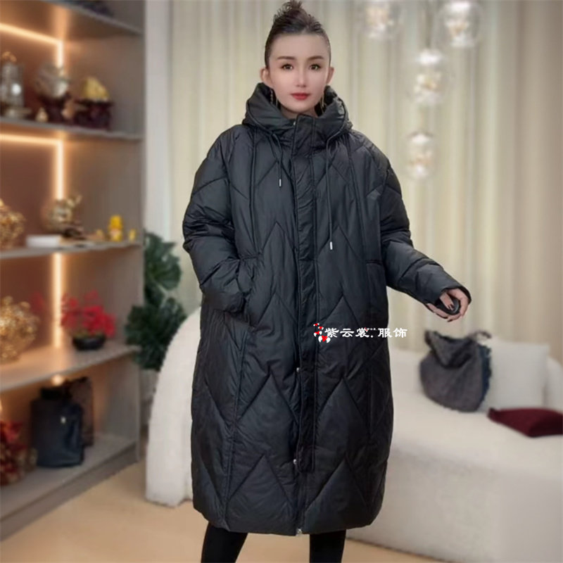 大码妈妈女装妈外套加厚羽绒丝棉服长款连帽棉袄中老年200斤棉衣