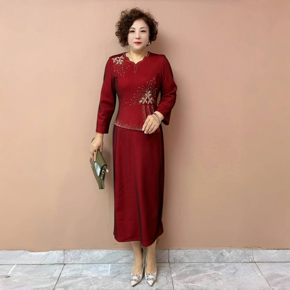 高端气质减龄喜婆婆时尚洋气大码婚宴敬酒服修身假两件礼服连衣裙