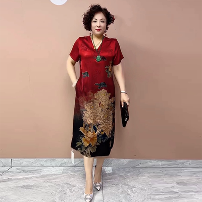 气质真丝妈妈大码连衣裙