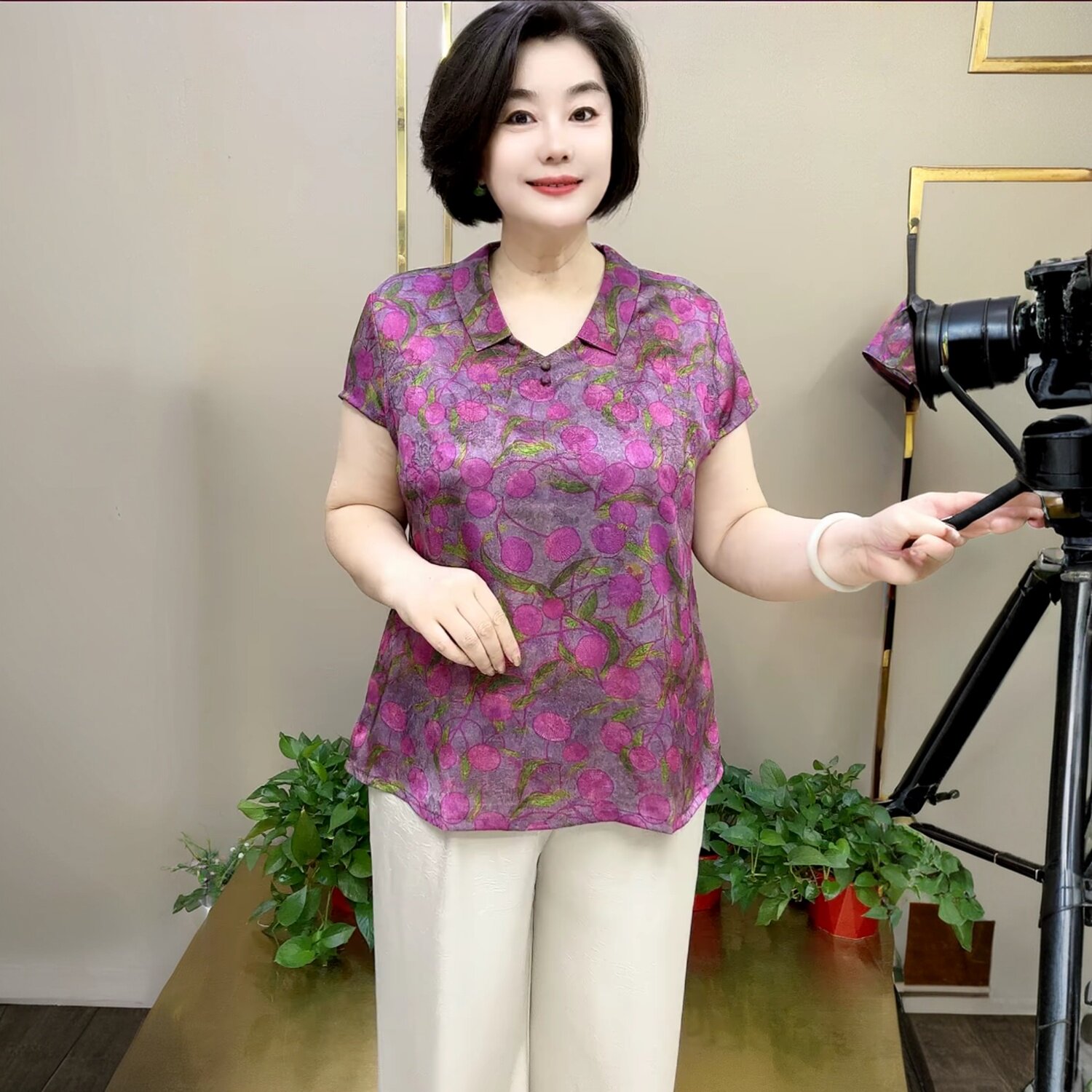 夏季醋酸短袖娃娃领时尚减龄旗袍衫上衣中年妈妈宽松遮肉大码小衫