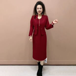 高贵喜婆婆婚宴两件套裙春秋新款 敬酒服婚礼连衣裙 气质年轻妈妈装