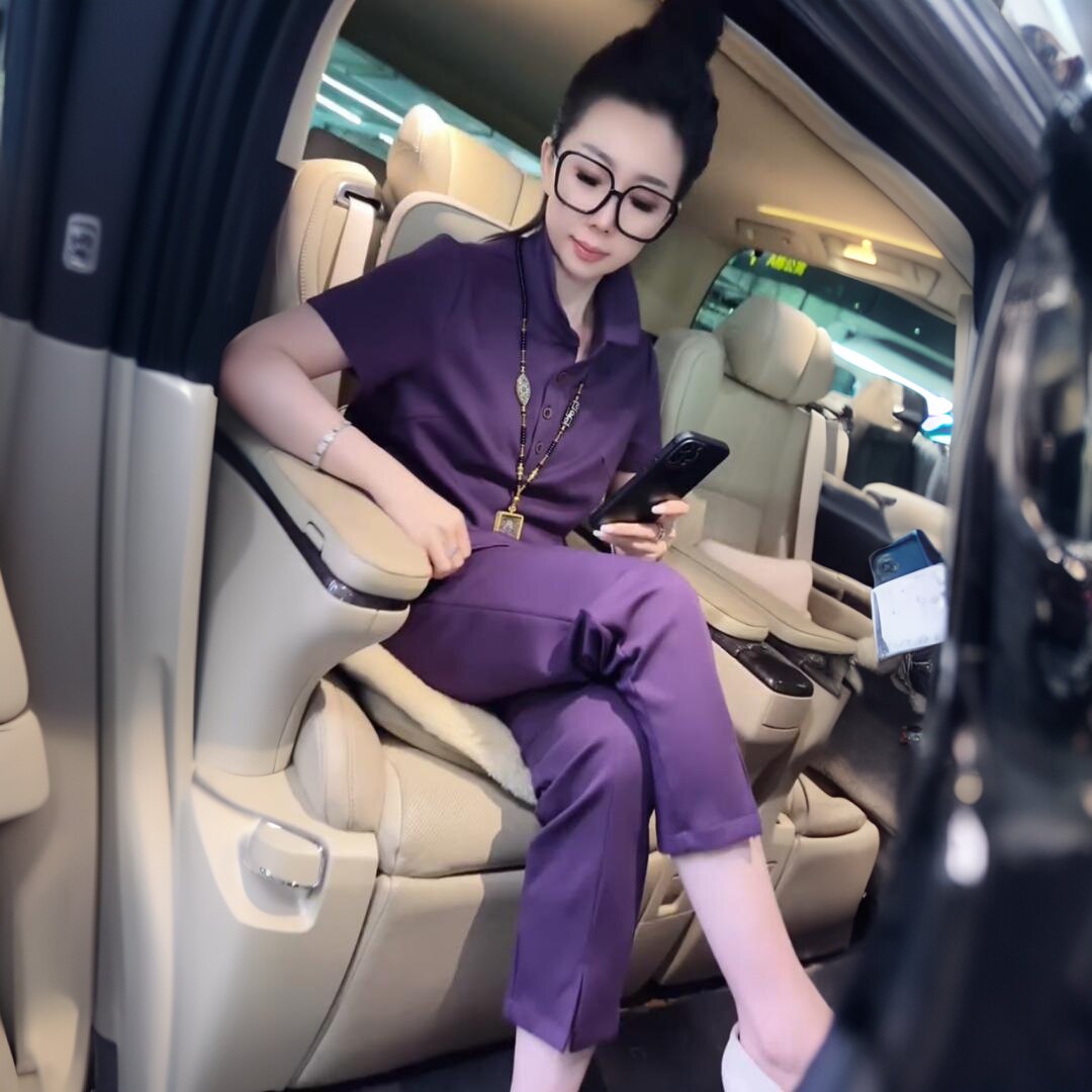 夏季新款宽松遮肚子短袖POLO领中长款大版衫空气棉T恤时尚两件套