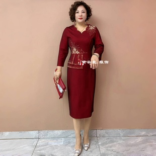喜婆婆春秋季九十月份高端妈妈婚宴装连衣裙中年女洋气大码婚礼服