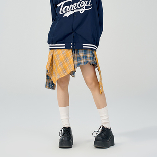 美式 式 BM风格 百搭休闲显瘦衬衫 绑带半身裙 子拼接不规则裙裤 HASU