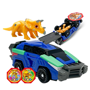 正版盟卡车神之龙兽觉醒恐龙太古战车三角龙套装变形男孩萌卡玩具