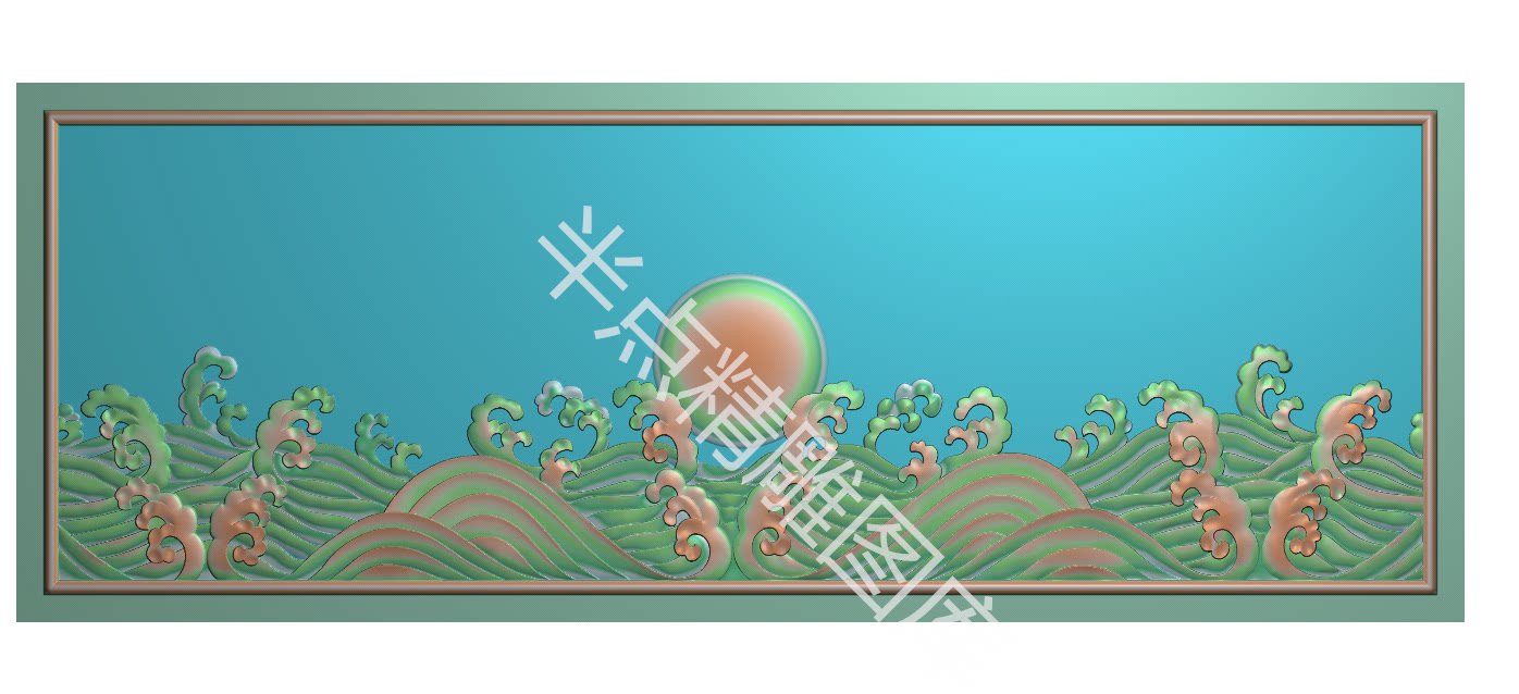 海浪水花精雕图灰度图浮雕图横板门板背板新中式木雕图靠背水浪