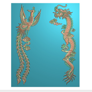 竖龙凤呈祥双龙戏珠门板精雕图神祖牌神台灰度图双凤浮雕图石雕图