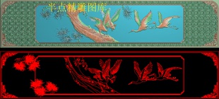 檀雕松鹤精雕图延年松鹤床靠背精品洋花底花鸟雕刻图仙鹤浮雕图