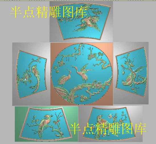 松鹤圆台精雕图餐台花鸟精品梅兰竹菊电脑雕刻图圆桌鹤新款浮雕图