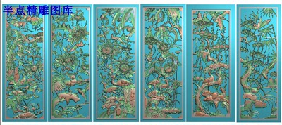 镂空四季花鸟精雕图梅兰竹菊屏风精品松鹤孔雀拉通隔断浮雕效果图