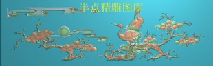 松鹤延年精雕图檀雕松树精品花鸟靠背电脑雕刻浮雕图仙鹤效果图