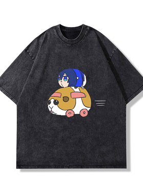 PUIPUI天竺鼠车车巧克力阿比西罗摩动漫水洗短袖T恤男女宽松上衣