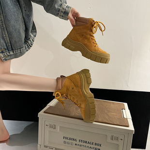 马丁靴女款2026新款小个子短靴户外英伦风厚底内增高川西草原靴子