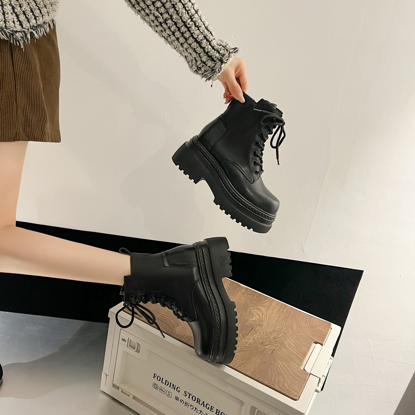 黑色内增高马丁靴女小个子2025巨好看的厚底英伦风秋冬矮子乐短靴