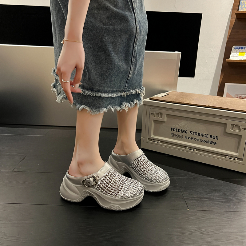 隱形增高8CM~包頭半拖鞋女不累腳