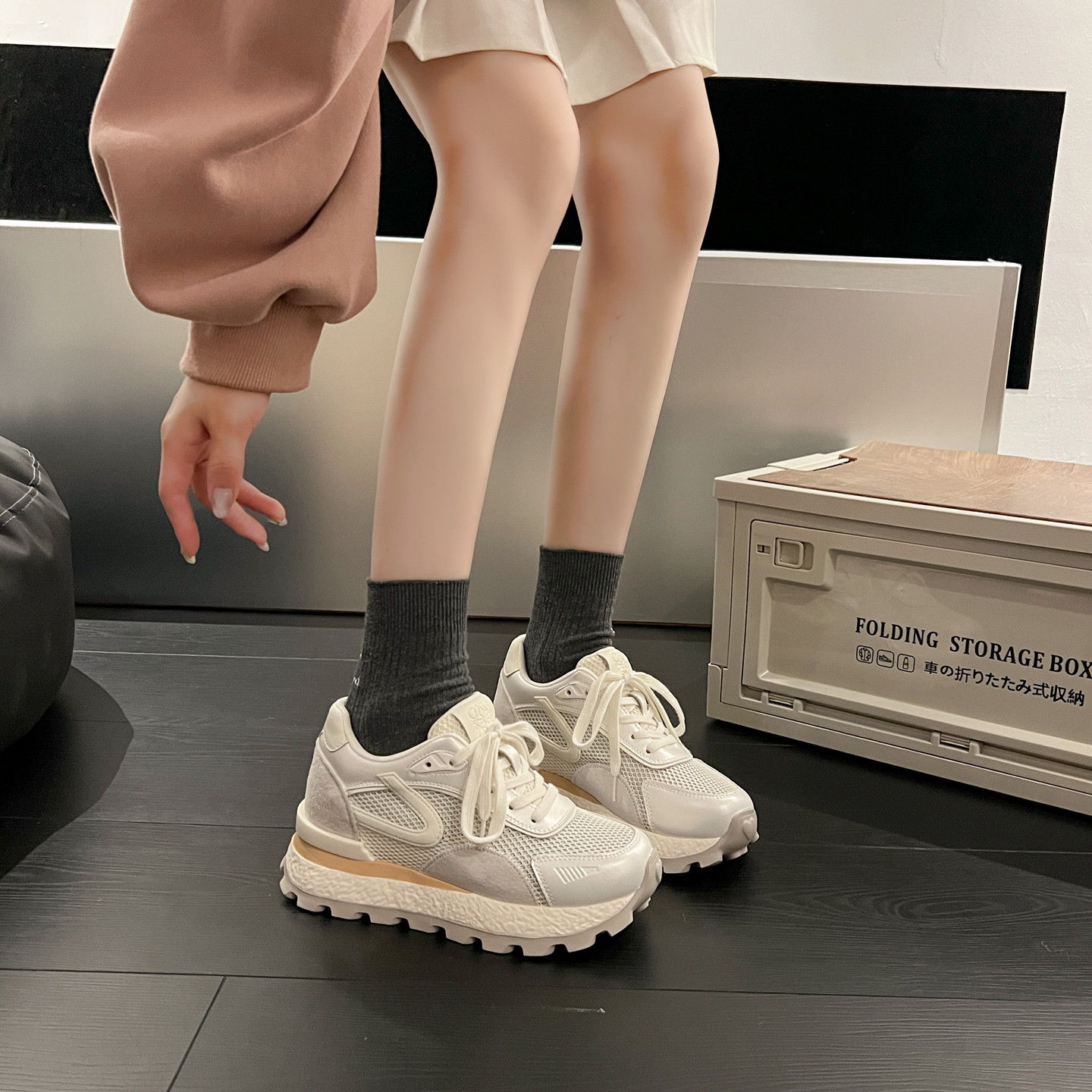 8CM内增高德训鞋女2026春季新款小个子透气厚底运动休闲阿甘鞋子