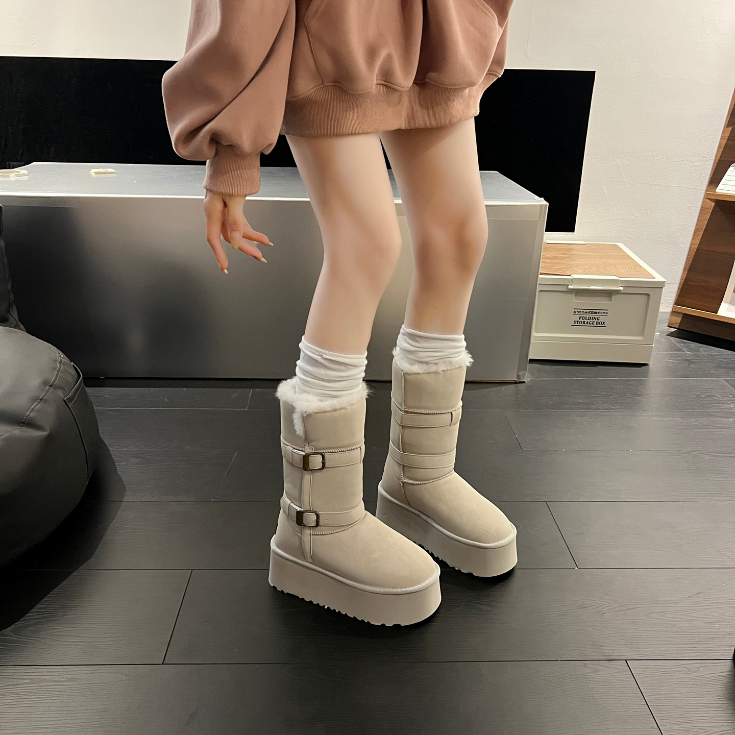 防水加绒加厚中长筒雪地靴女款内增高2025冬季新款小个子厚底棉鞋