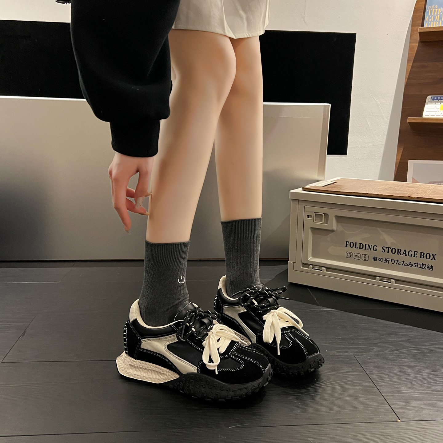 真皮内增高德训鞋女2026春季新款黑色小个子厚底休闲运动阿甘鞋子