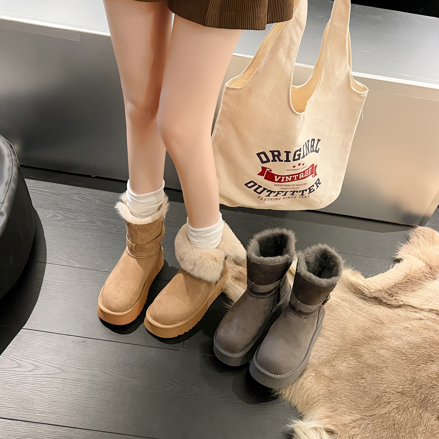 厚底雪地靴女款2025冬季新款爆款加绒加厚保暖翻边两穿毛毛棉鞋子