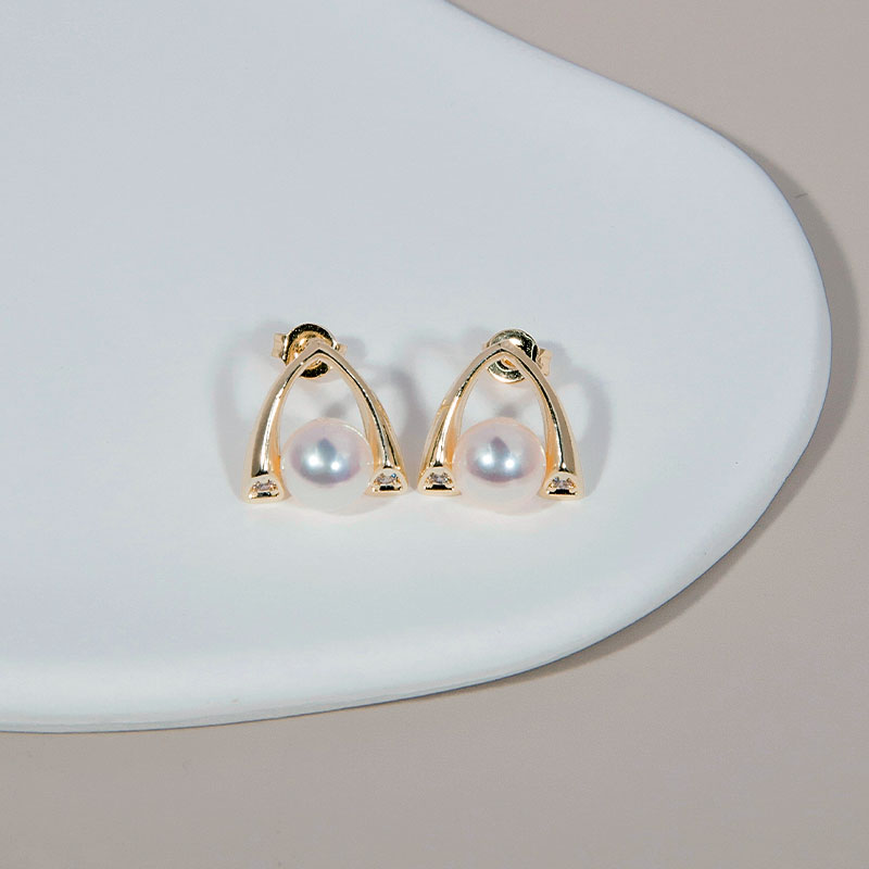 红桥珍珠 淡水几何造型珍珠耳钉简约百搭通勤办公室