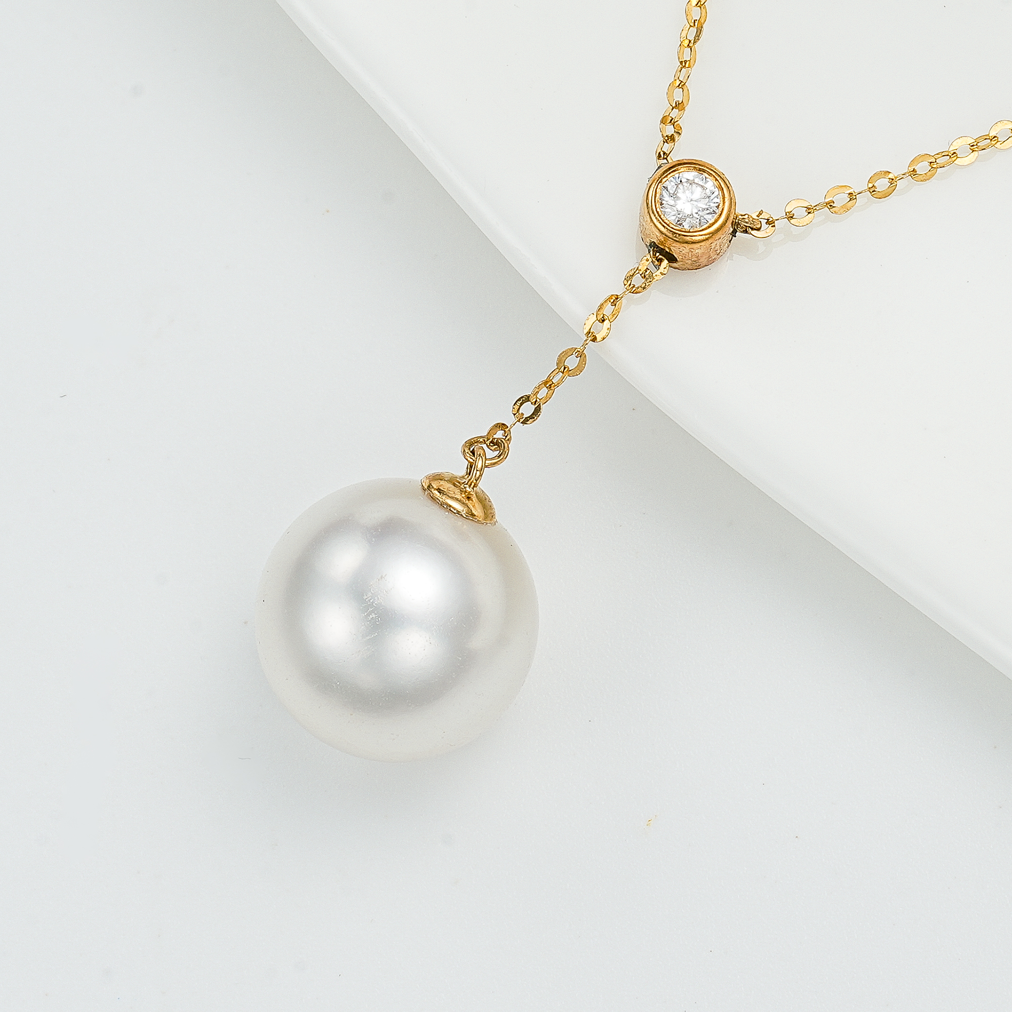 红桥市场 红桥珍珠 海水澳白珍珠Y字链项链吊坠18K金