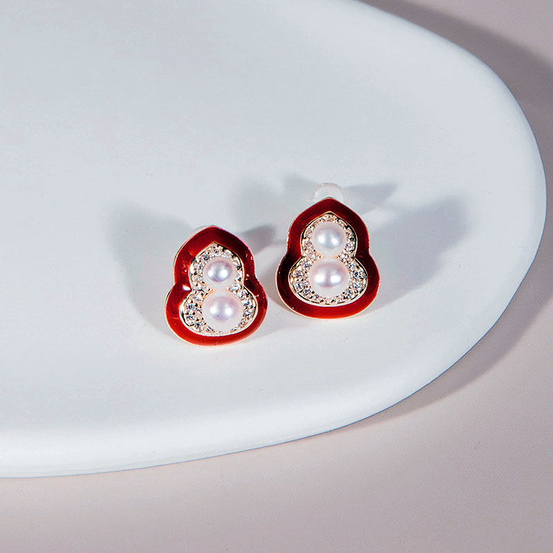 红桥珍珠 福禄绵绵新中式中国红淡水珍珠耳钉14K注金,珠宝/钻石/翡翠,耳饰,淘宝优惠券,粉丝福利购,淘宝优惠卷