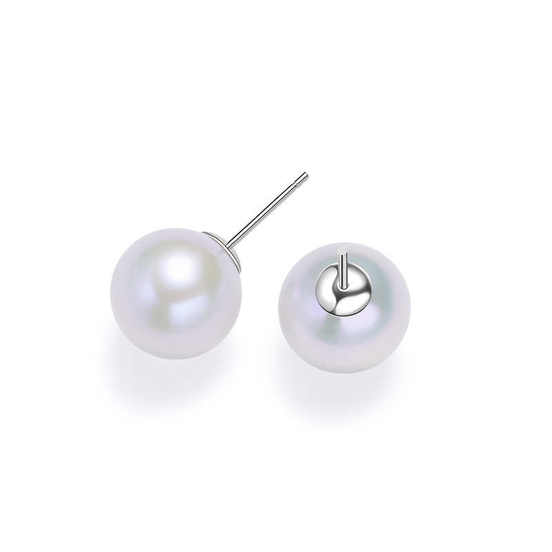 红桥珍珠 天然淡水有核爱迪生珍珠耳钉素钉11-12mm