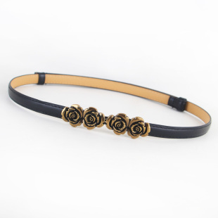 饰小皮带潮 百搭装 新款 复古玫瑰花对扣可调节细腰带女配连衣裙衬衫